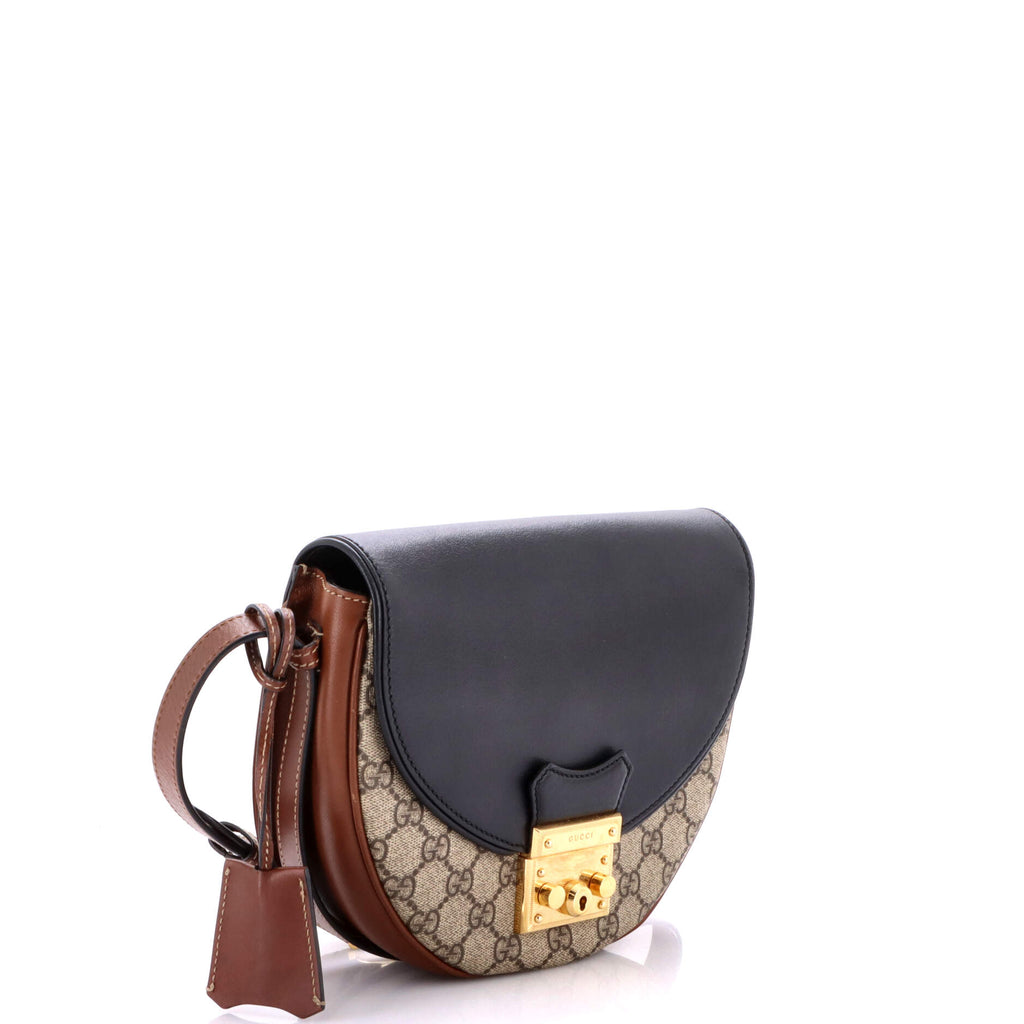 Padlock Saddle Shoulder Bag GG Coated Canvas and Leather Small