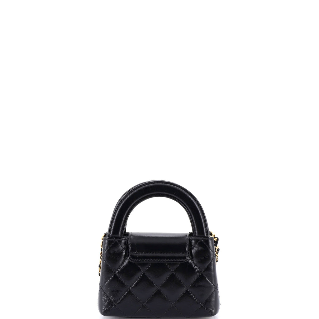 Kelly Top Handle Shopping Bag Quilted Shiny Aged Calfskin Nano