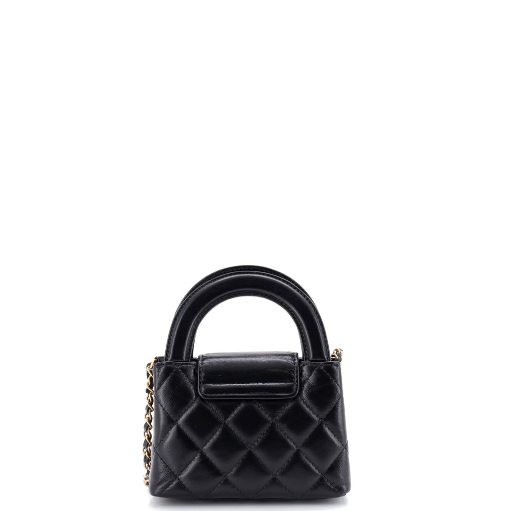 Kelly Top Handle Shopping Bag Quilted Shiny Aged Calfskin Nano