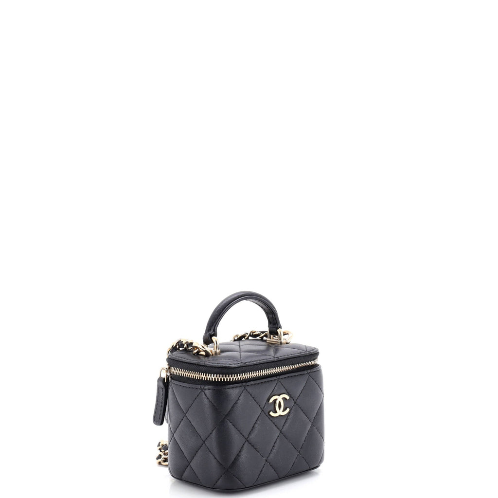 Classic Top Handle Vanity Case with Chain Quilted Lambskin Mini