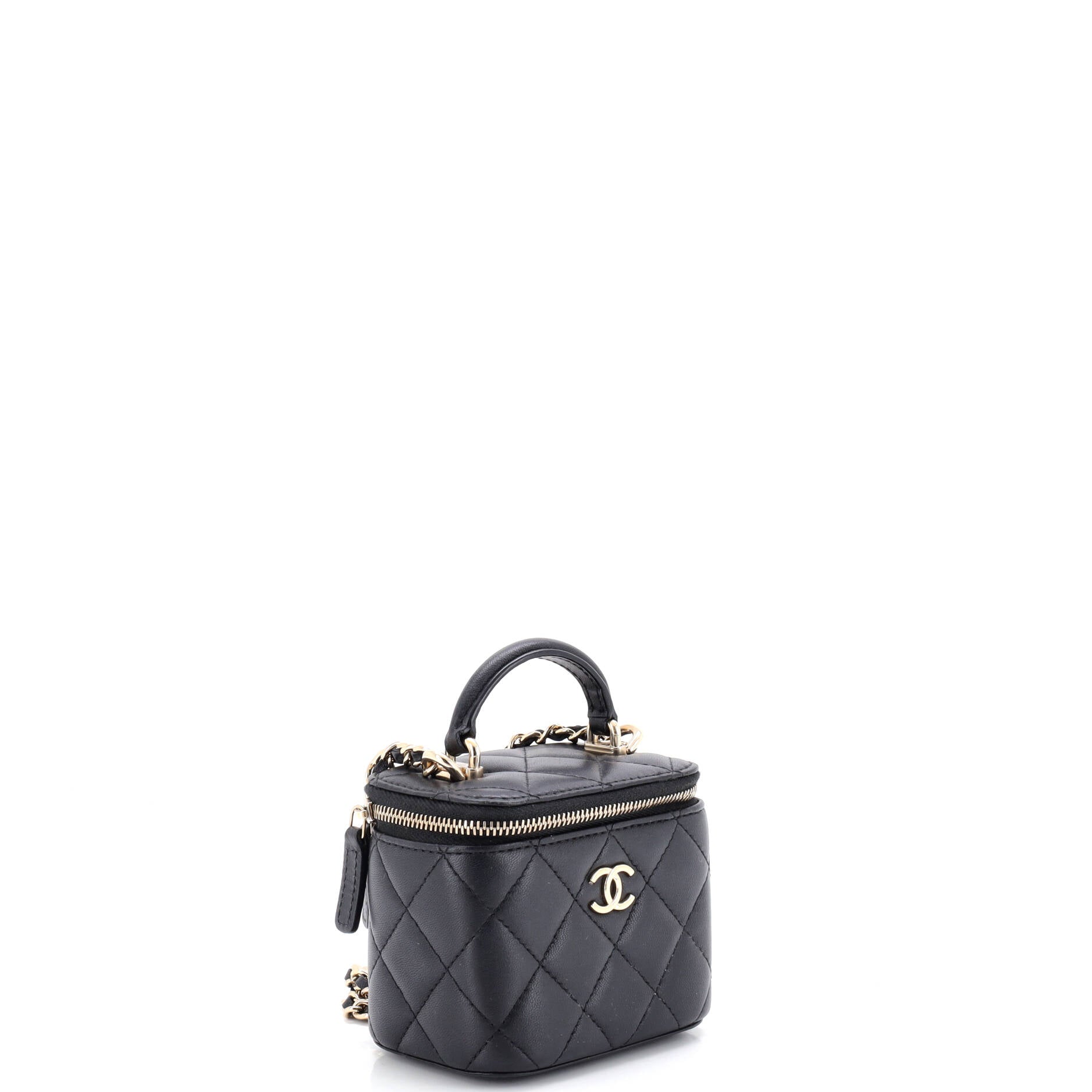 Classic Top Handle Vanity Case with Chain Quilted Lambskin Mini