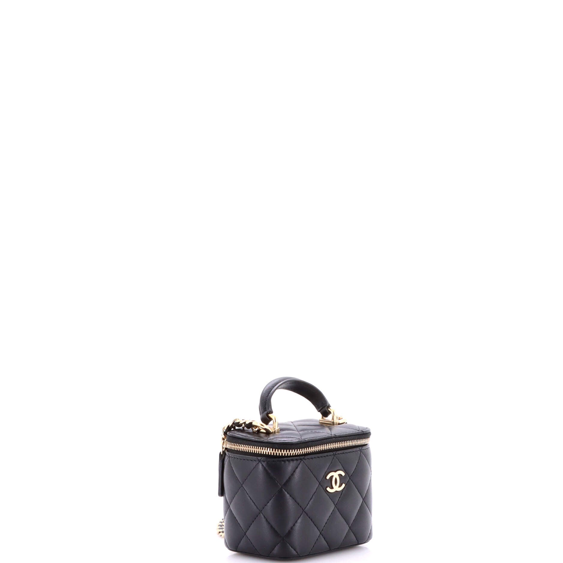 Classic Top Handle Vanity Case with Chain Quilted Lambskin Mini