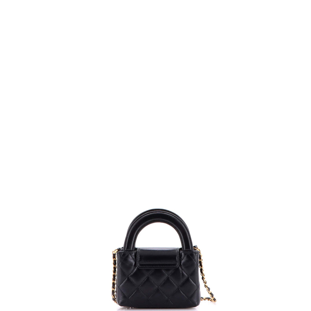 Kelly Top Handle Shopping Bag Quilted Shiny Aged Calfskin Nano