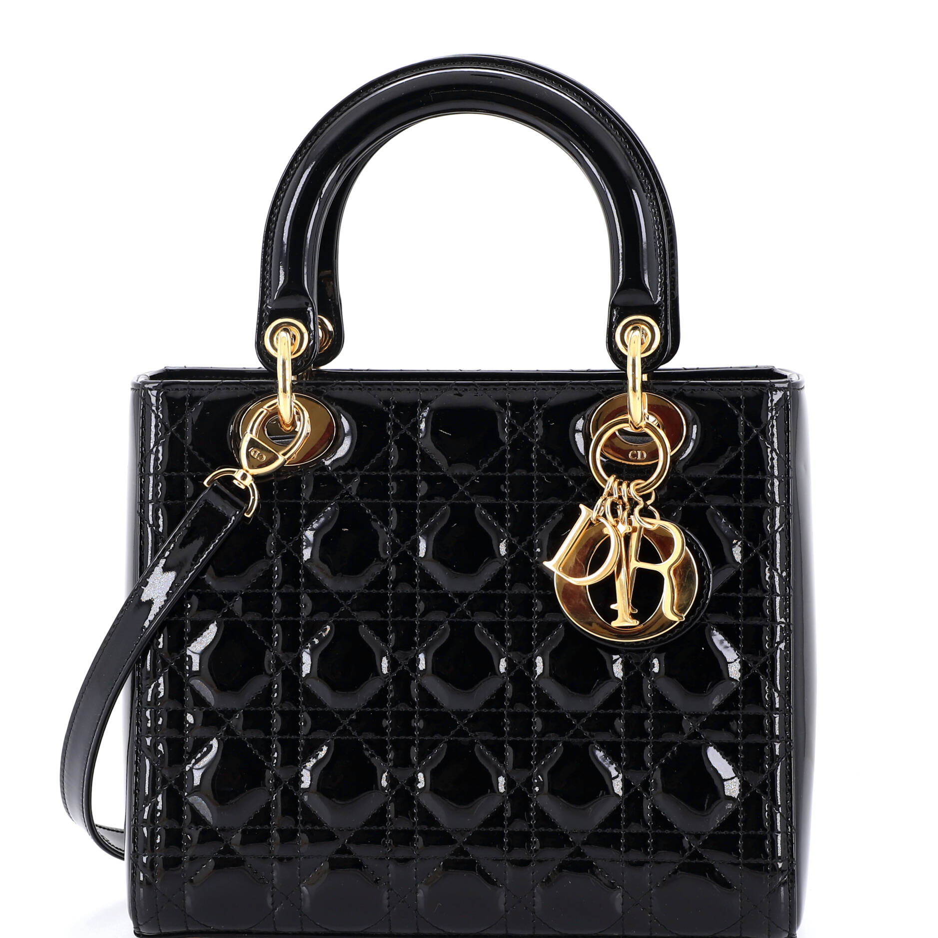 Lady Dior Bag Cannage Quilt Patent Medium