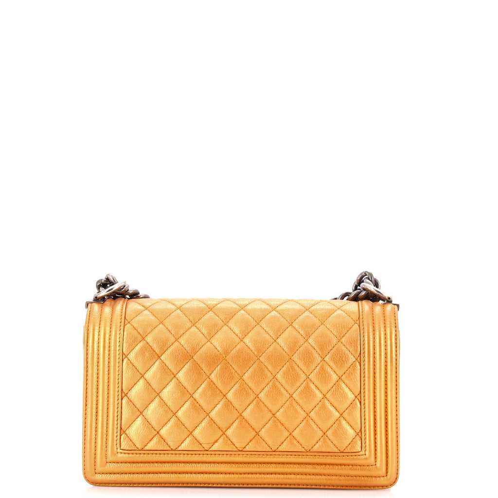 Boy Flap Bag Quilted Metallic Calfskin Old Medium