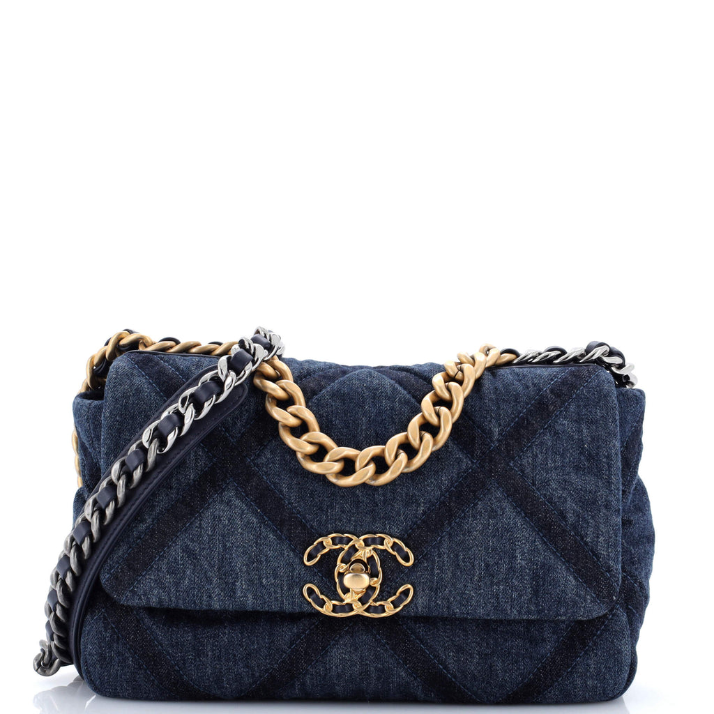 19 Flap Bag Quilted Denim Medium