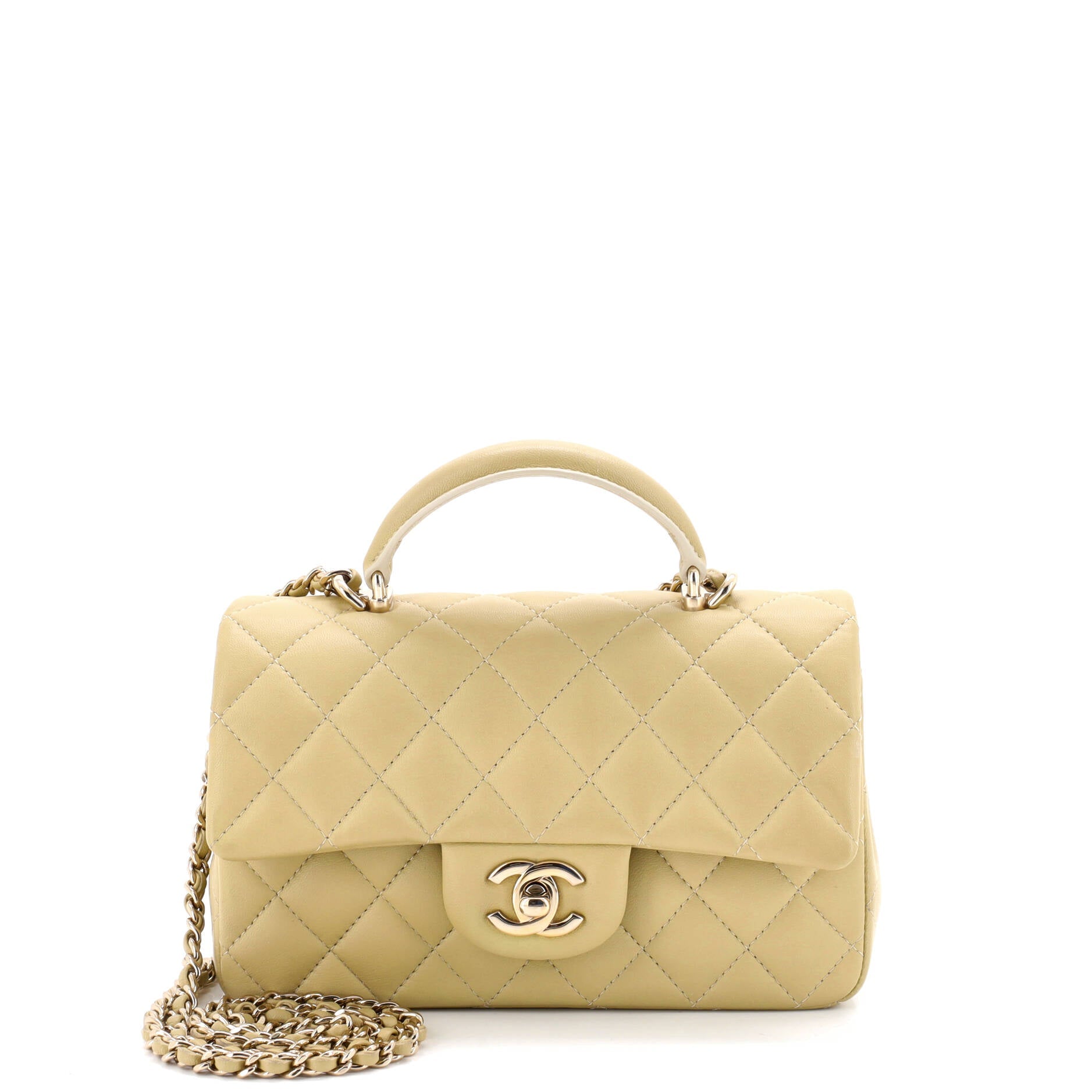 Classic Single Flap Top Handle Bag Quilted Lambskin Mini