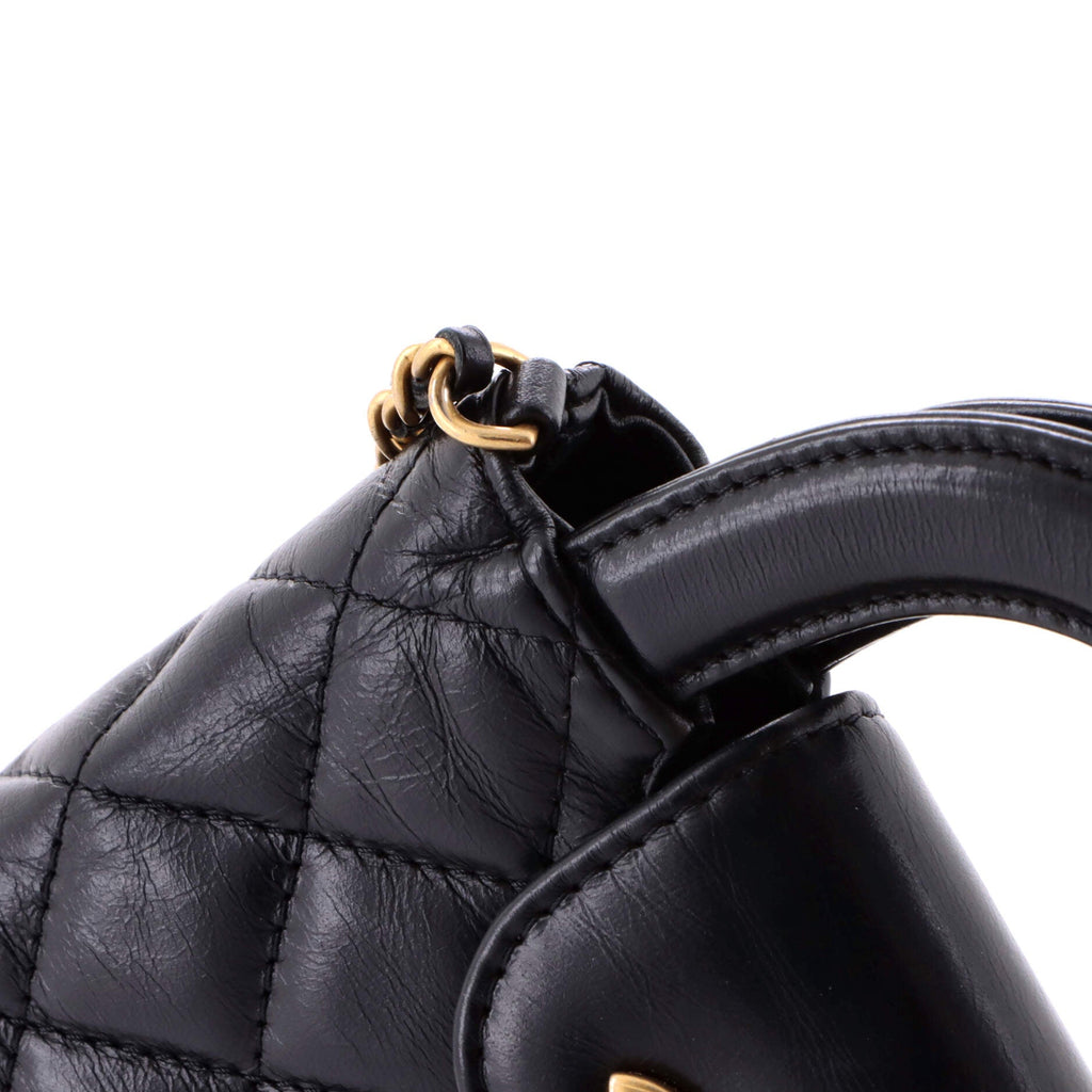Kelly Top Handle Shopping Bag Quilted Shiny Aged Calfskin Nano