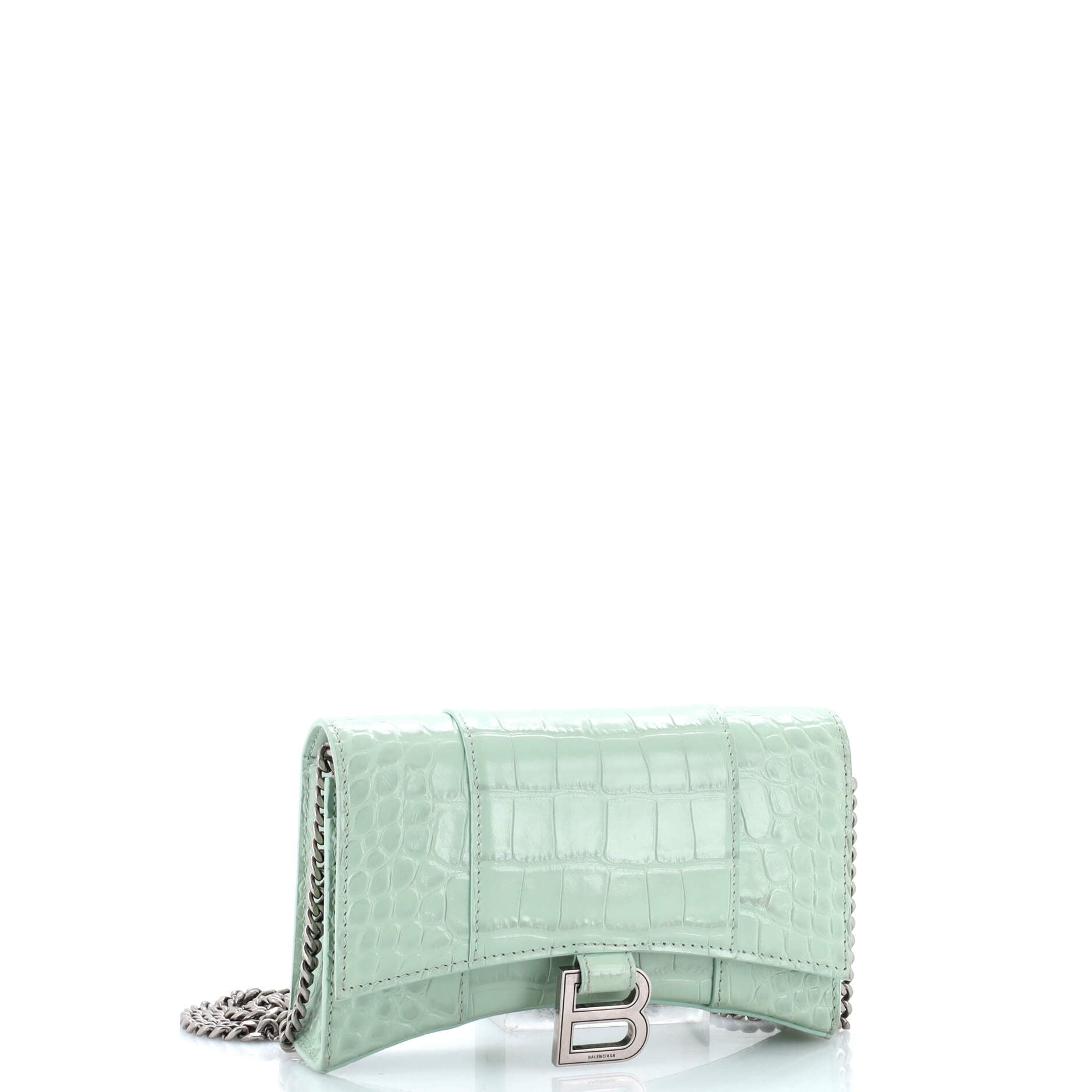 Hourglass Chain Wallet Crocodile Embossed Leather