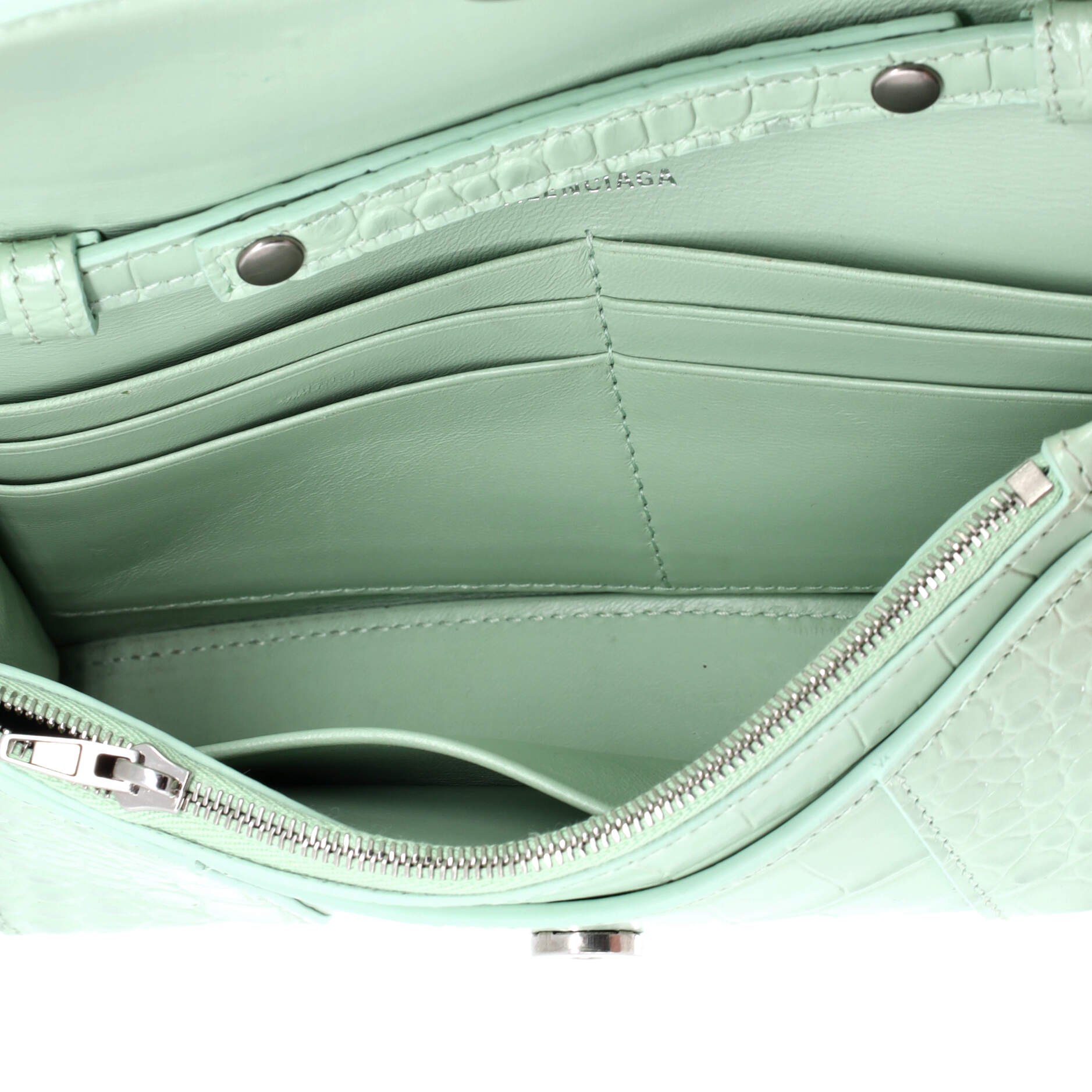 Hourglass Chain Wallet Crocodile Embossed Leather