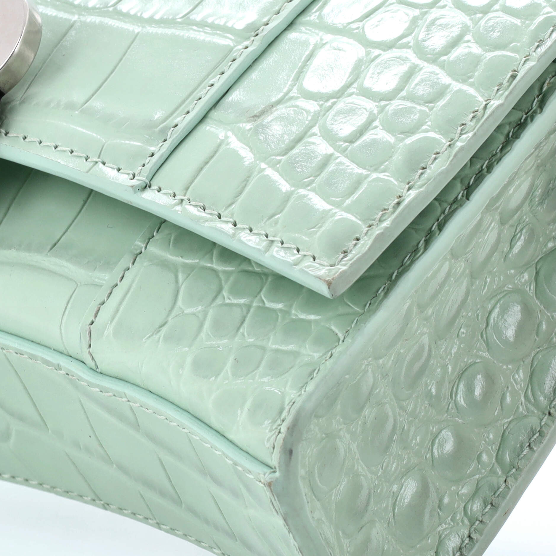 Hourglass Chain Wallet Crocodile Embossed Leather