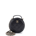 Handle with Care Round Vanity Case with Chain Quilted Caviar Small