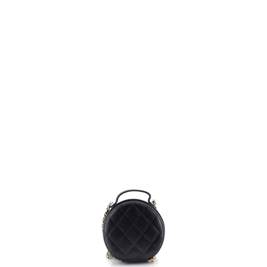 Handle with Care Round Vanity Case with Chain Quilted Caviar Small