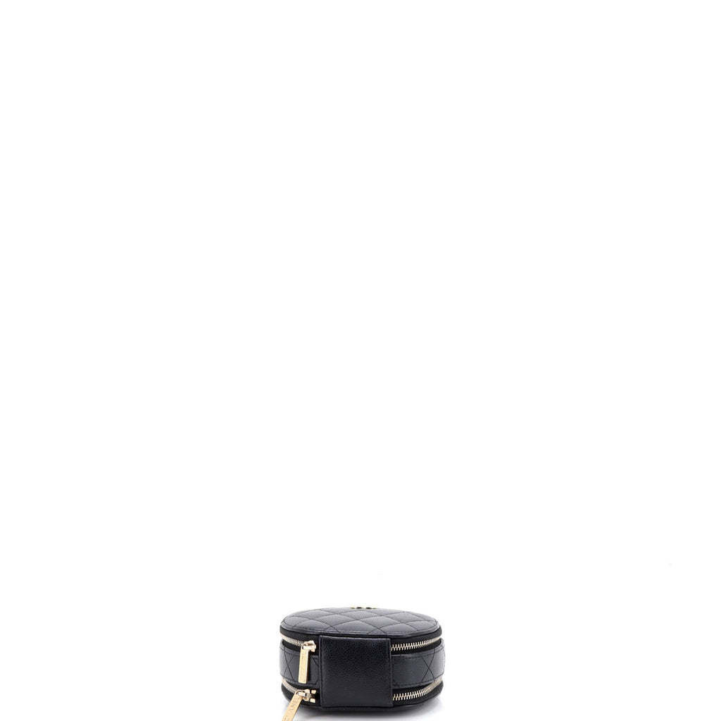 Handle with Care Round Vanity Case with Chain Quilted Caviar Small