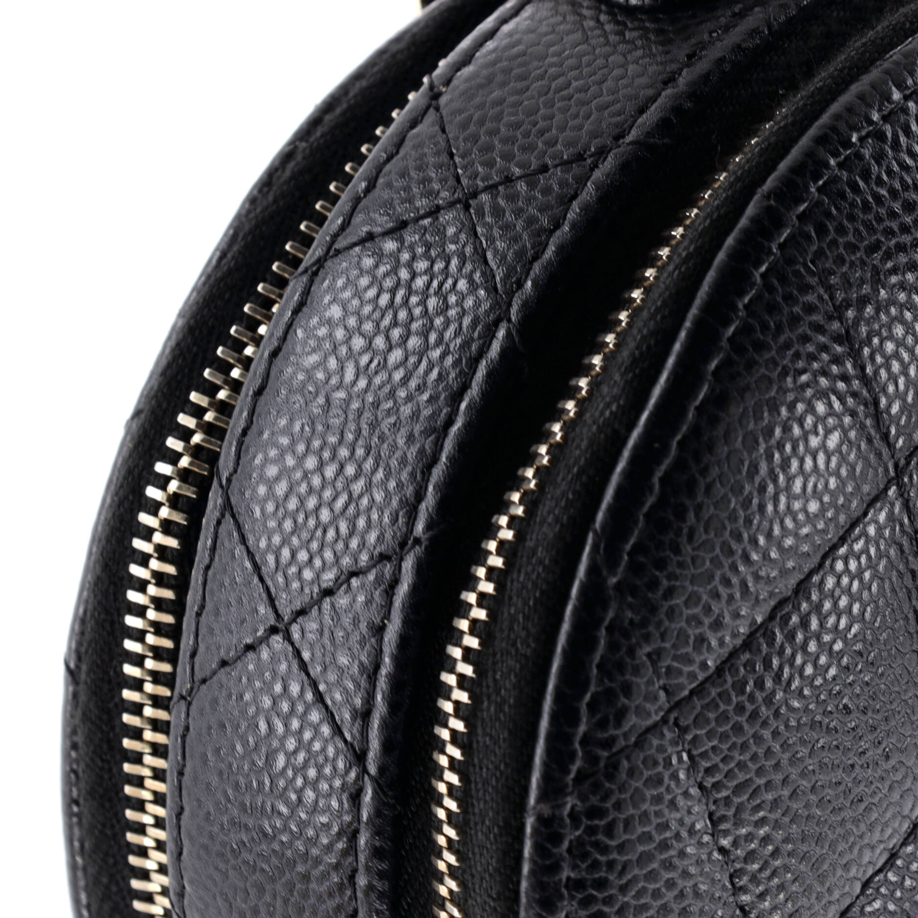 Handle with Care Round Vanity Case with Chain Quilted Caviar Small