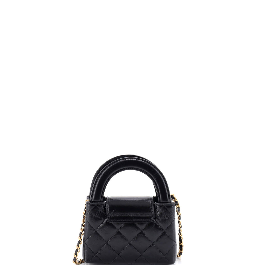 Kelly Top Handle Shopping Bag Quilted Shiny Aged Calfskin Nano