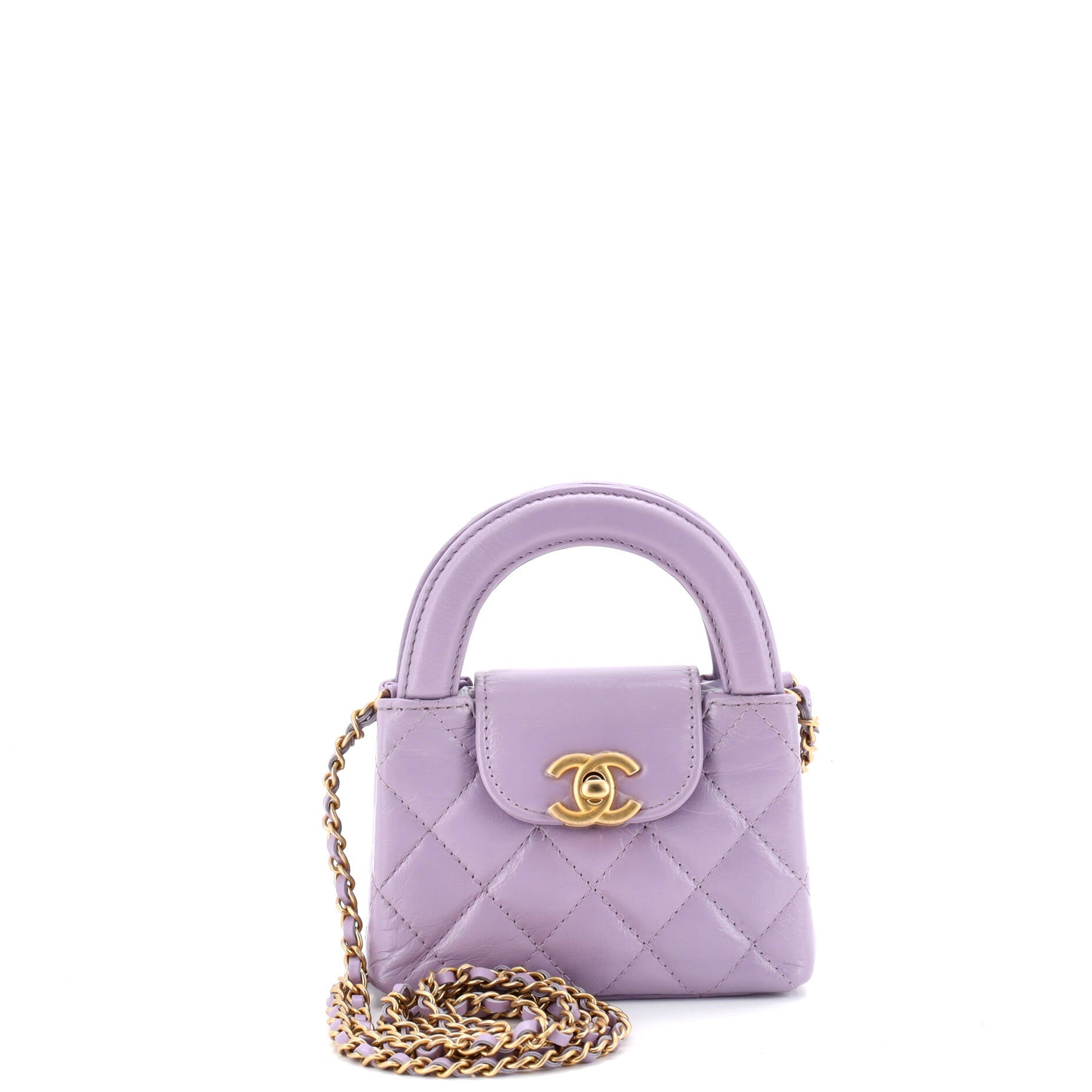 Kelly Top Handle Shopping Bag Quilted Shiny Aged Calfskin Nano