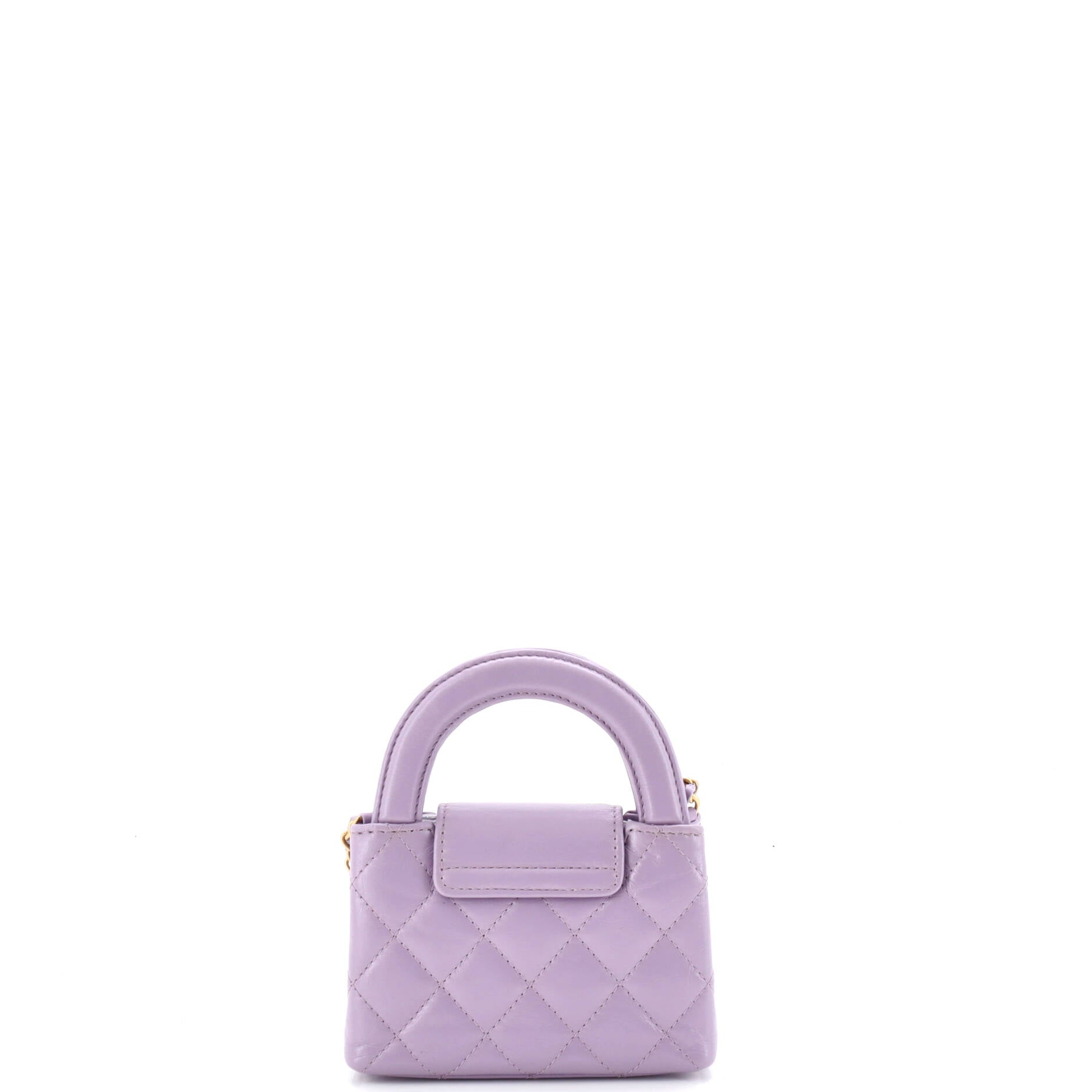 Kelly Top Handle Shopping Bag Quilted Shiny Aged Calfskin Nano