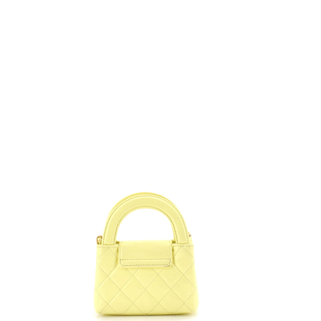 Kelly Top Handle Shopping Bag Quilted Shiny Aged Calfskin Nano