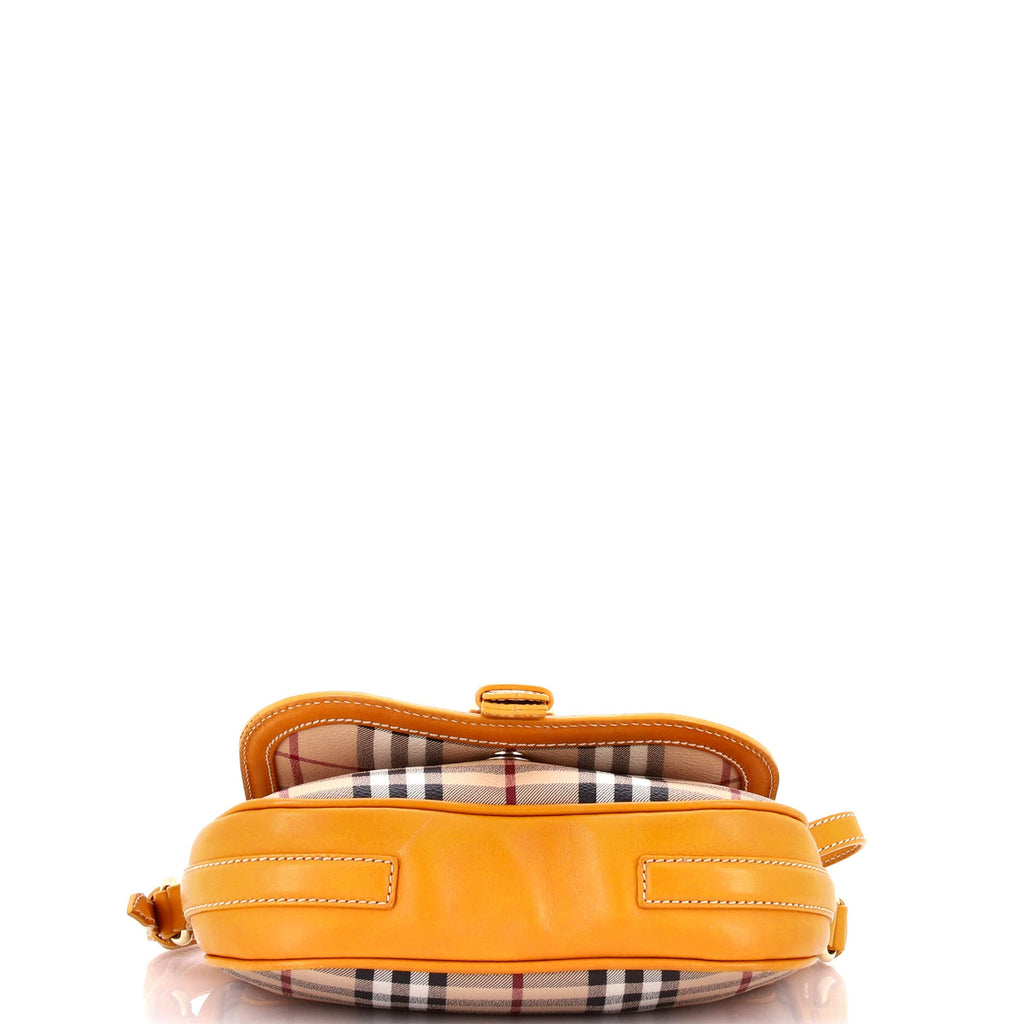 Buckle Flap Messenger Bag Haymarket Coated Canvas with Braided Leather Small