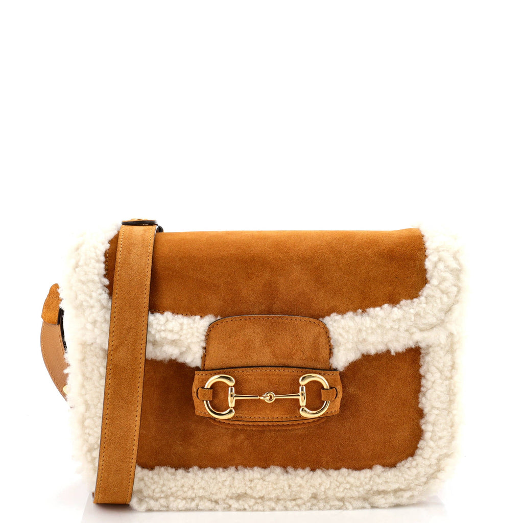 Horsebit 1955 Shoulder Bag Suede with Shearling Small