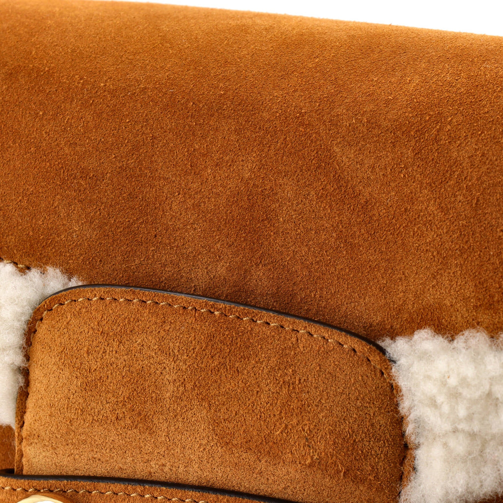 Horsebit 1955 Shoulder Bag Suede with Shearling Small