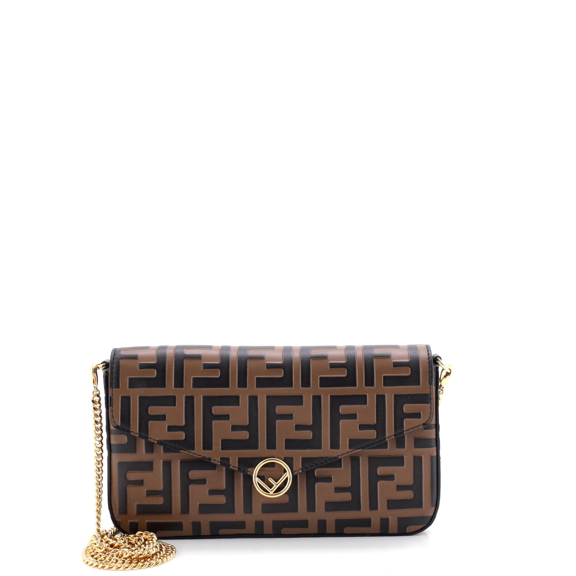 F is Fendi Envelope Clutch on Chain Zucca Embossed Leather
