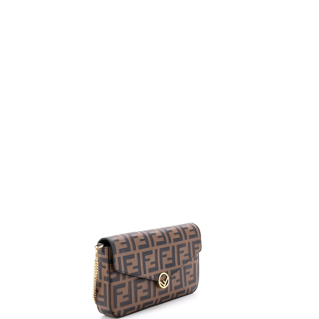 F is Fendi Envelope Clutch on Chain Zucca Embossed Leather