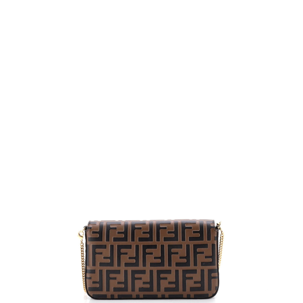 F is Fendi Envelope Clutch on Chain Zucca Embossed Leather