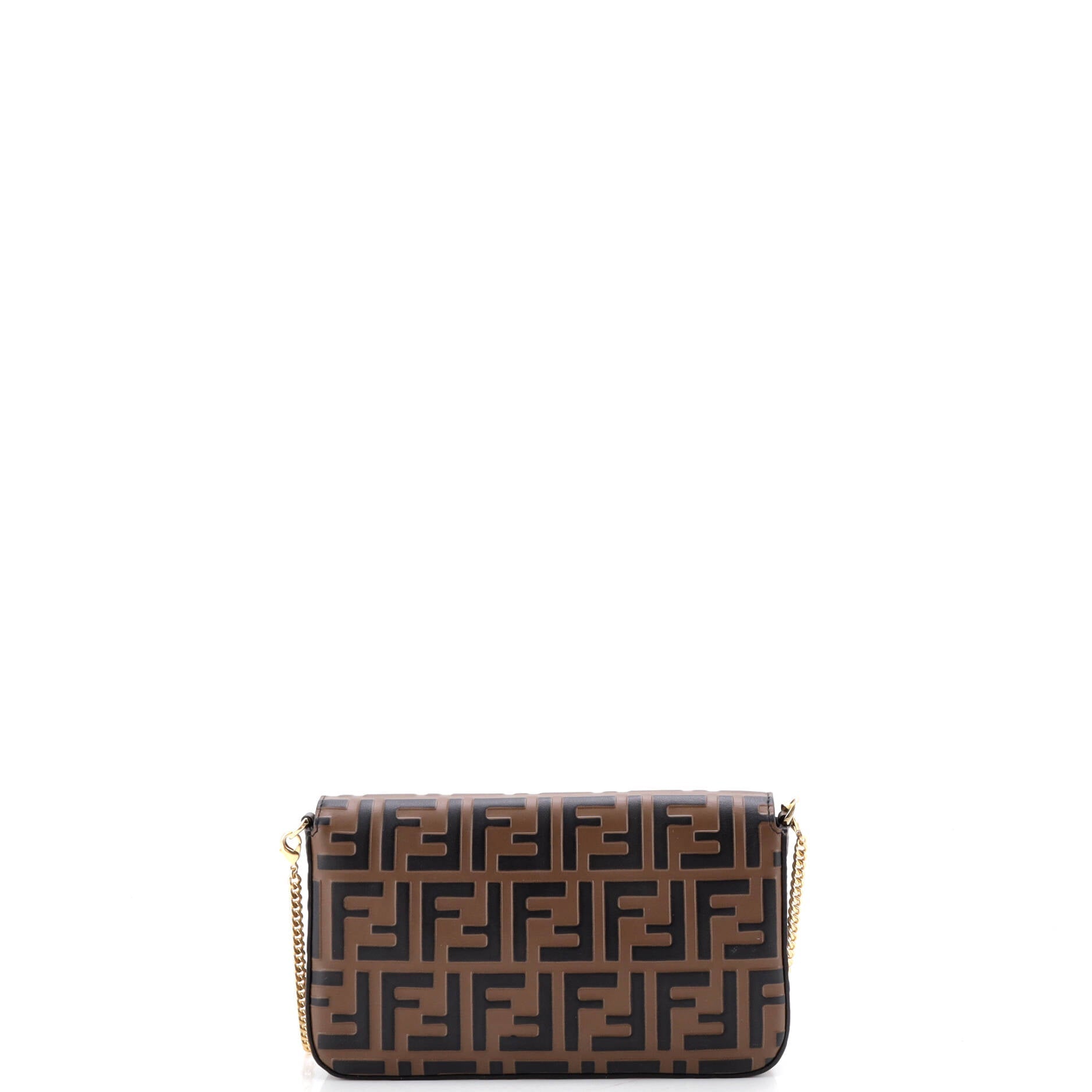 F is Fendi Envelope Clutch on Chain Zucca Embossed Leather