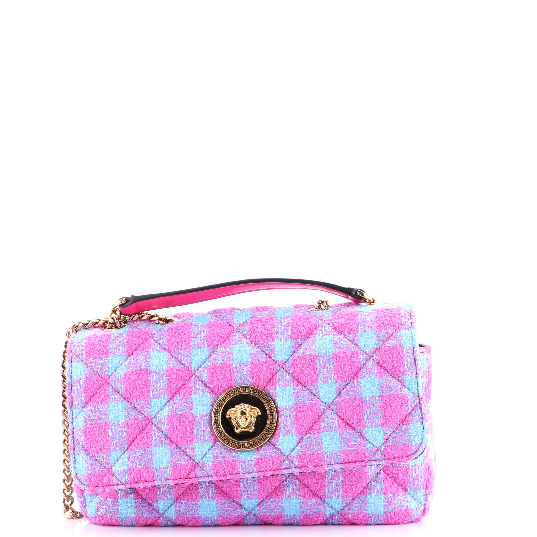 Medusa Icon Chain Flap Bag Quilted Tweed East West