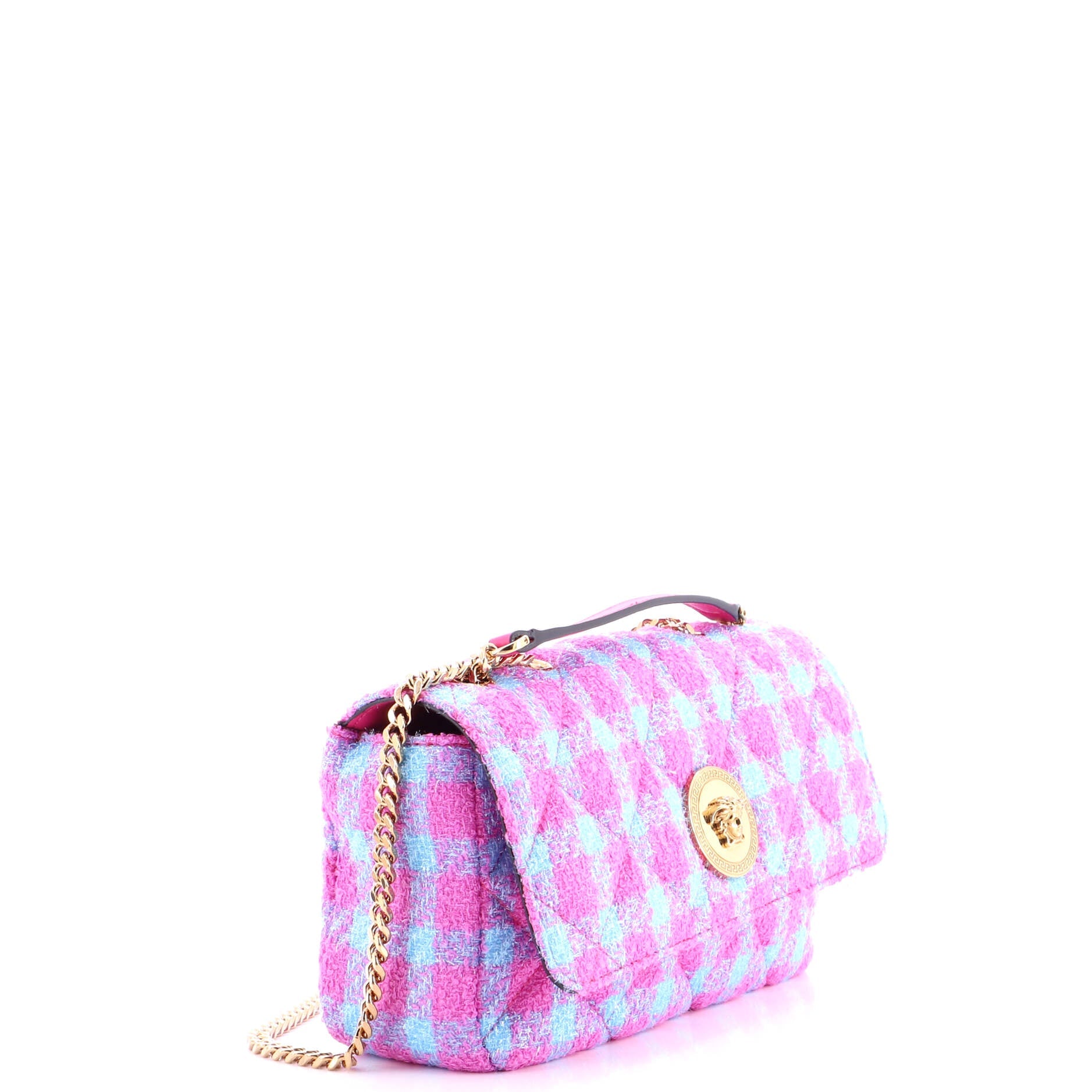 Medusa Icon Chain Flap Bag Quilted Tweed East West
