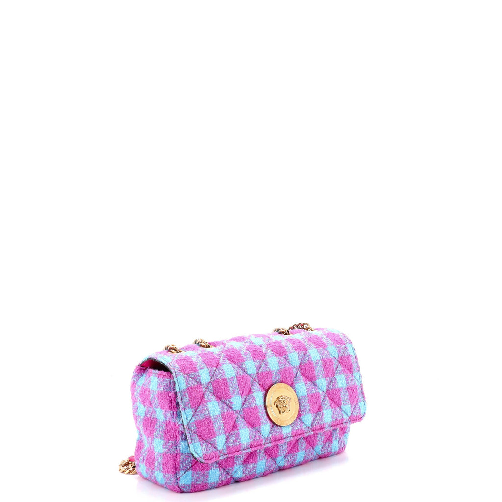Medusa Icon Chain Flap Bag Quilted Tweed East West