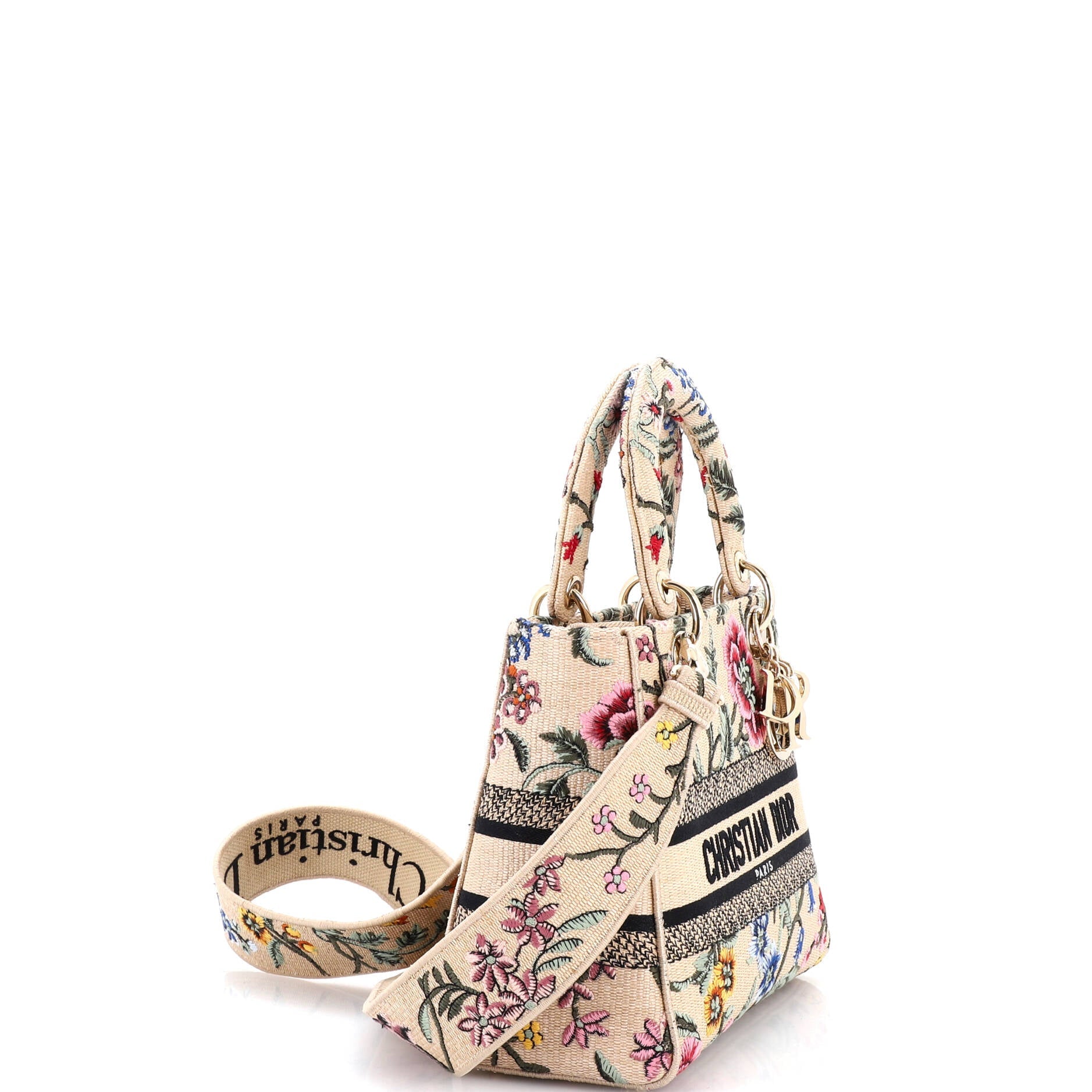 Lady D-Lite Bag Embroidered Raffia Medium