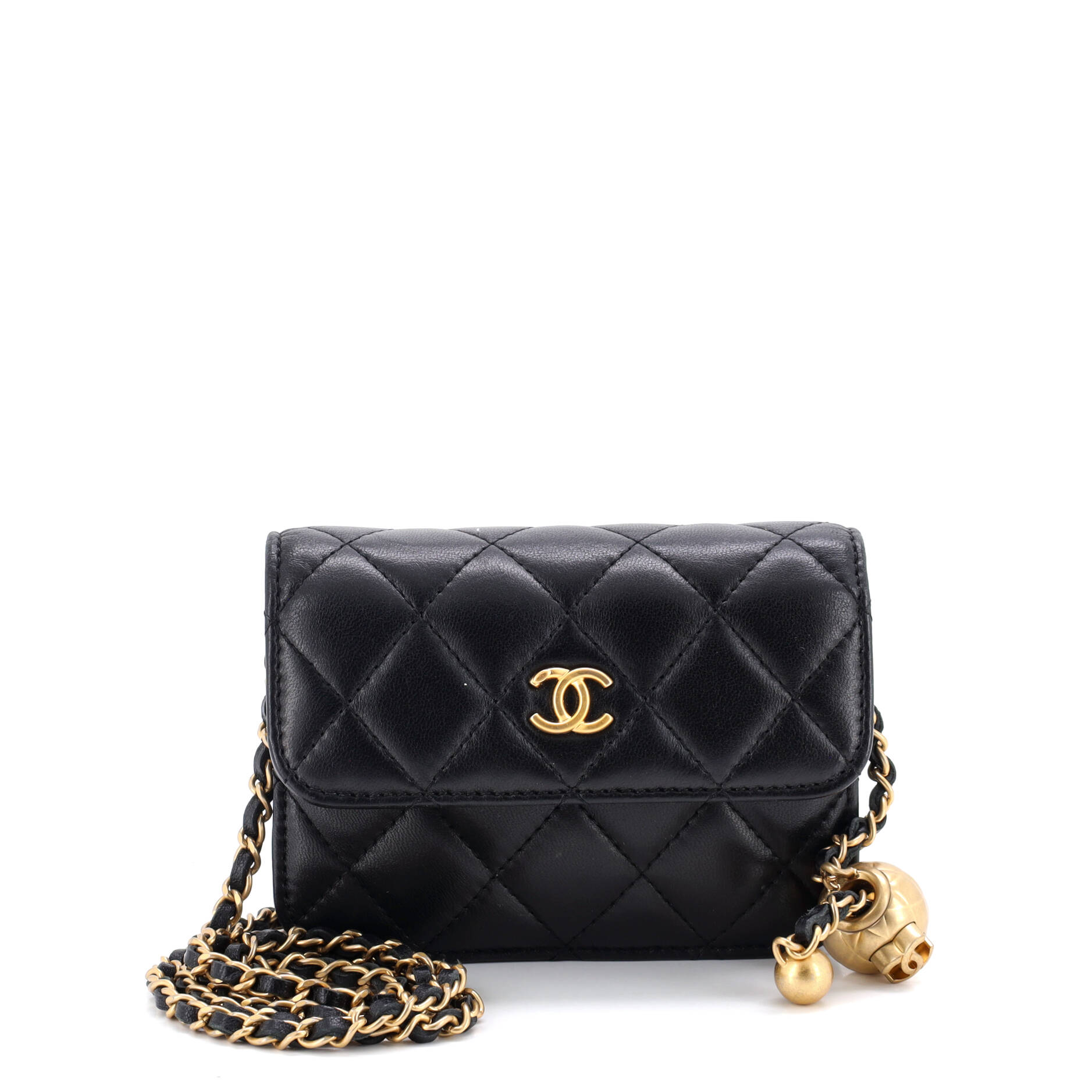 Pearl Crush Flap Clutch with Chain Quilted Lambskin Mini