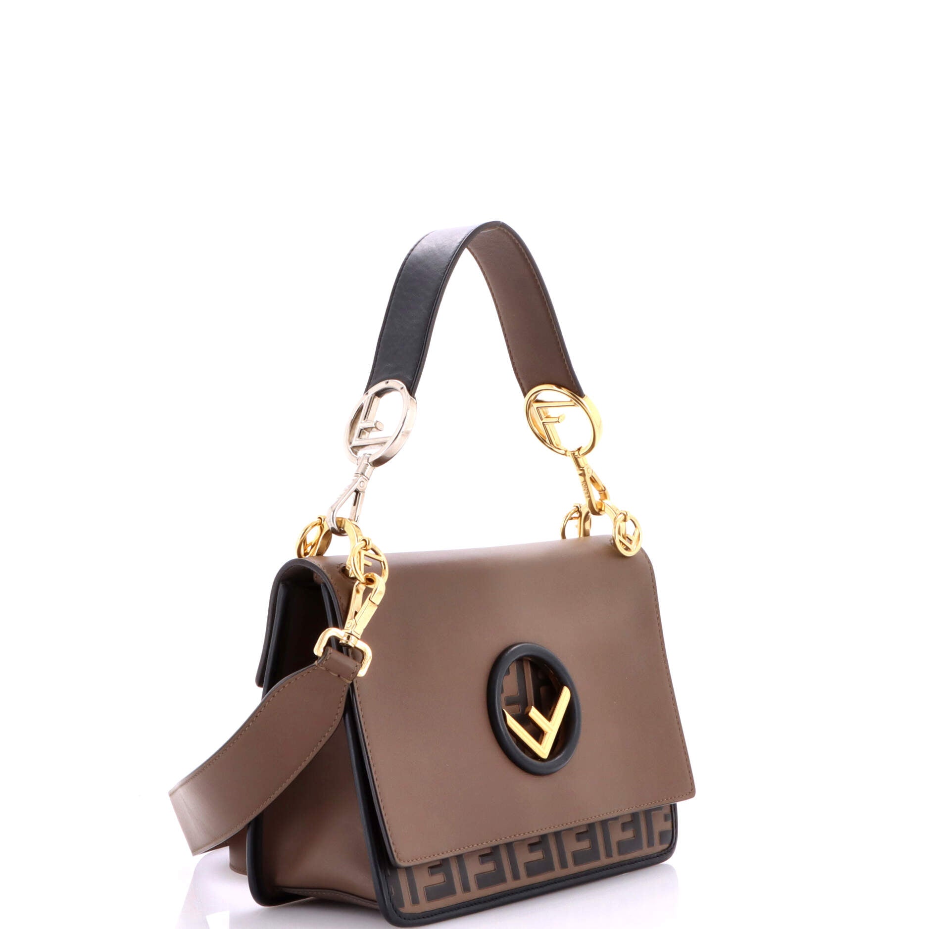 Kan I F Shoulder Bag Leather with Zucca Embossed Detail Medium