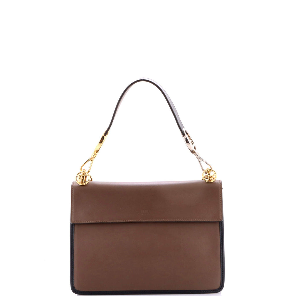 Kan I F Shoulder Bag Leather with Zucca Embossed Detail Medium