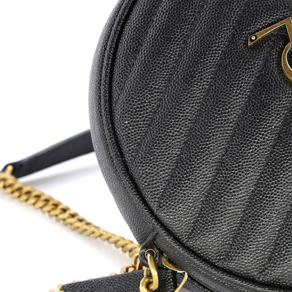 Vinyle Round Camera Bag Matelasse Chevron Leather
