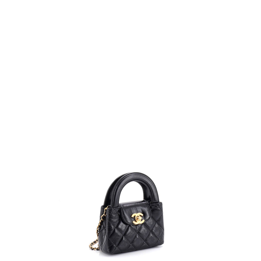 Kelly Top Handle Shopping Bag Quilted Shiny Aged Calfskin Nano