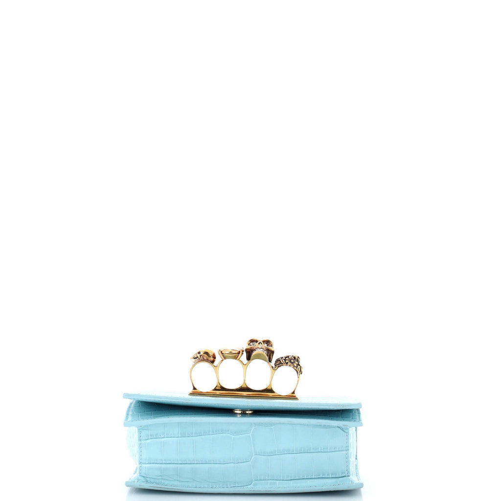 Jeweled Flap Bag Crocodile Embossed Leather Small