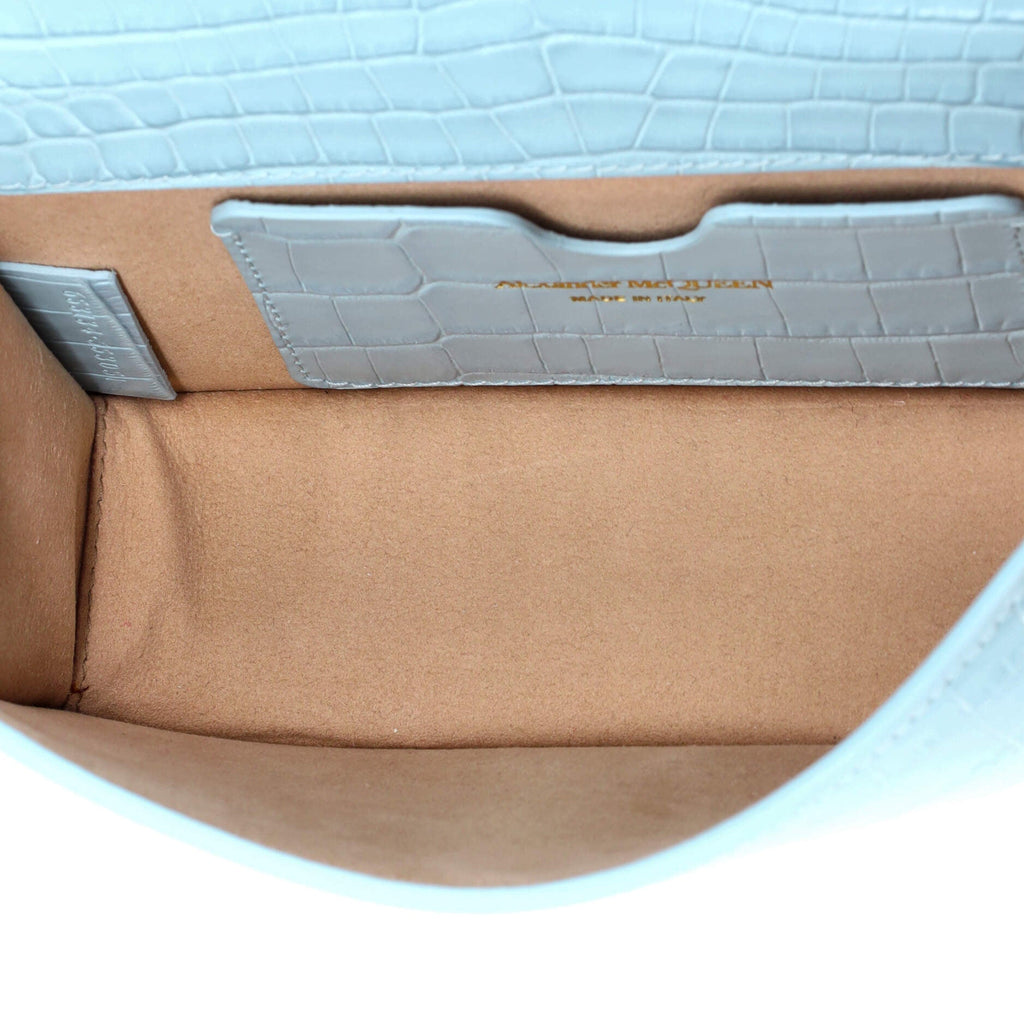 Jeweled Flap Bag Crocodile Embossed Leather Small