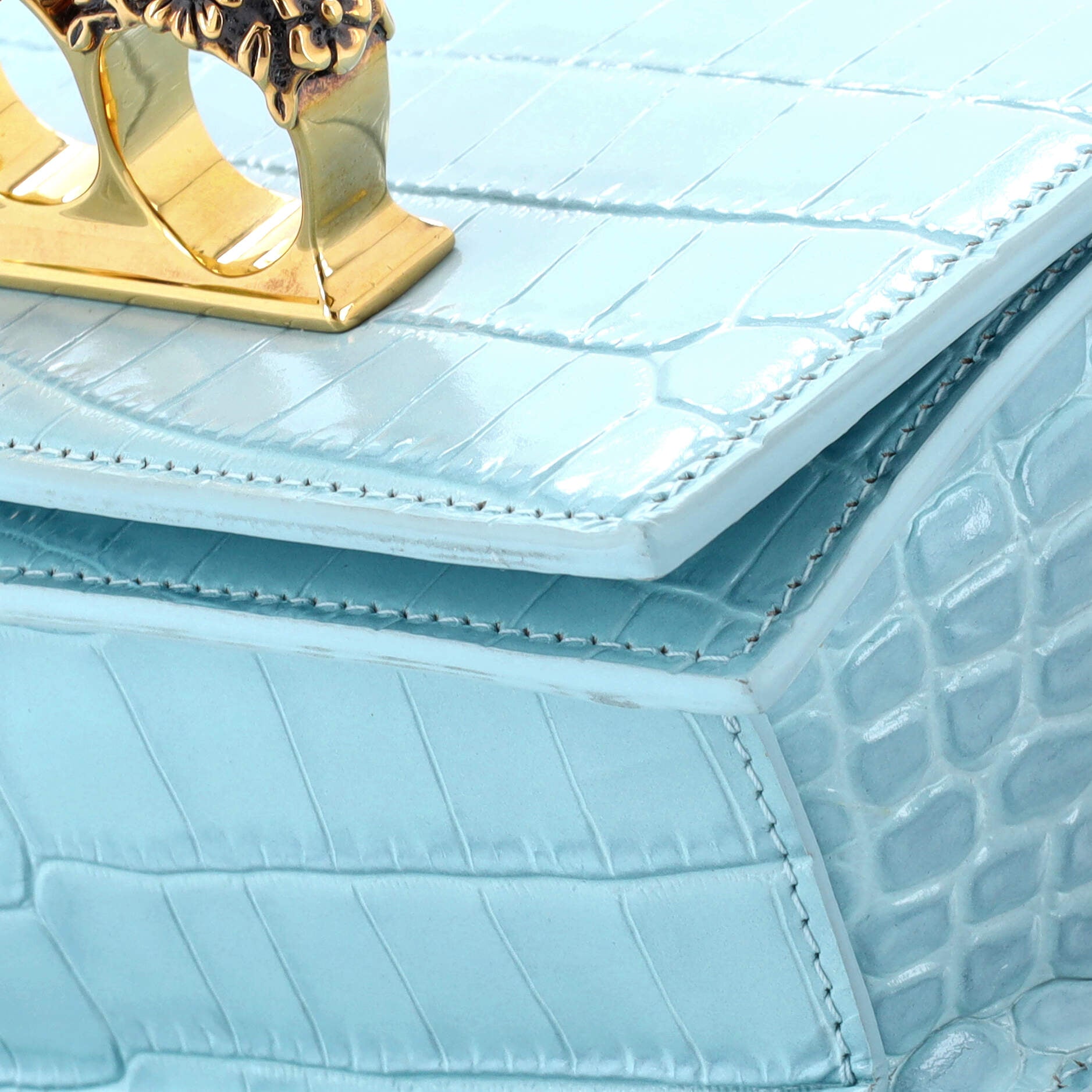 Jeweled Flap Bag Crocodile Embossed Leather Small