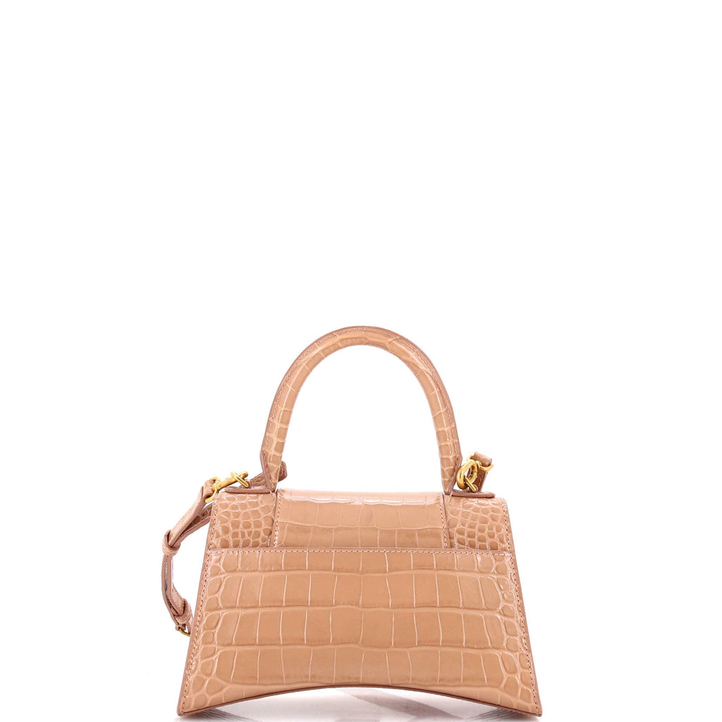 Hourglass Top Handle Bag Crocodile Embossed Leather Small
