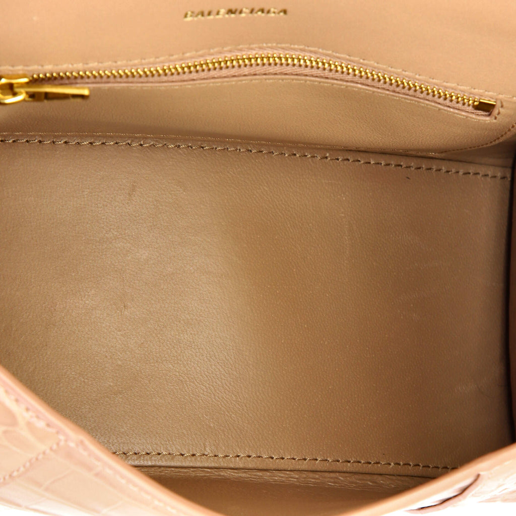 Hourglass Top Handle Bag Crocodile Embossed Leather Small