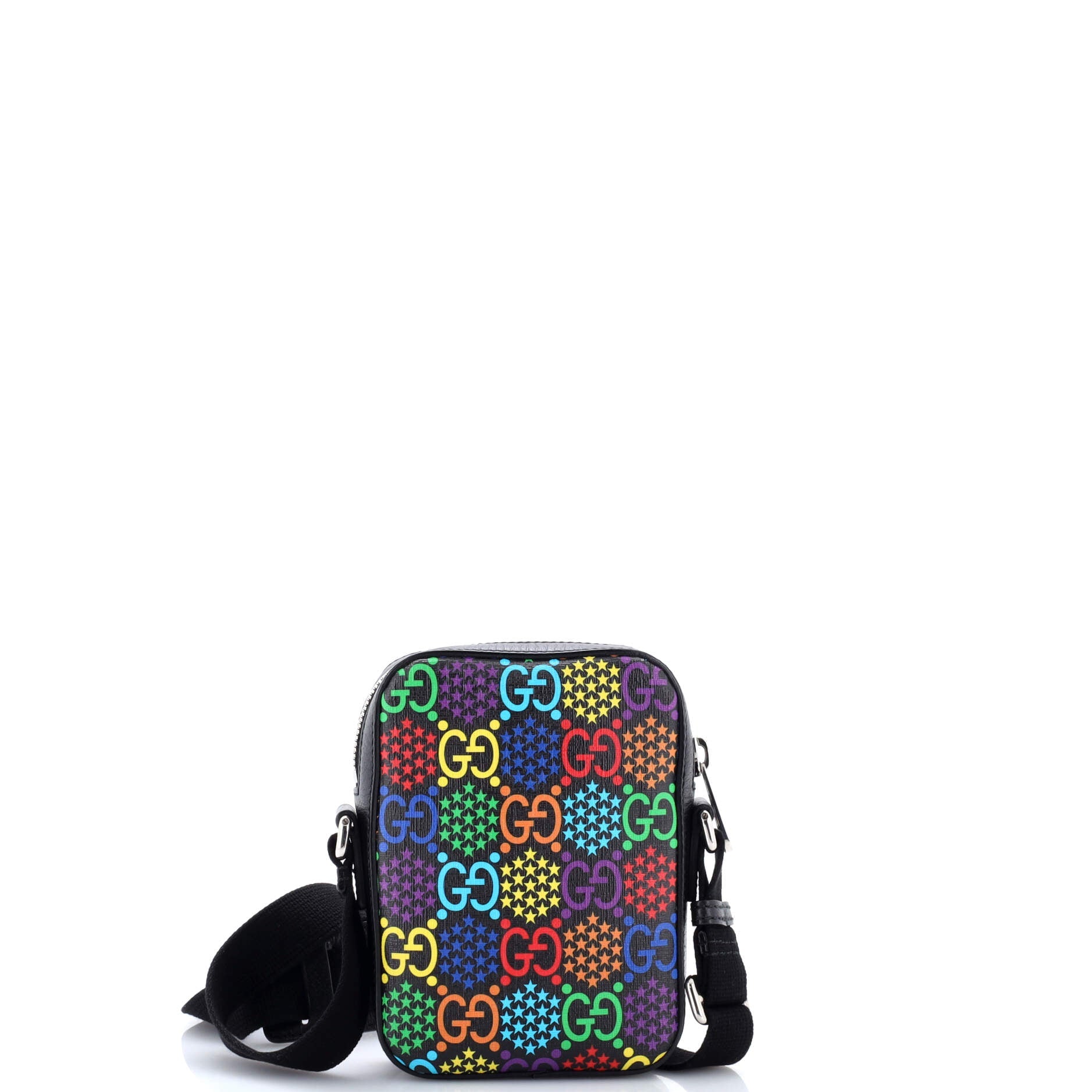 Front Zip Messenger Bag Psychedelic Print GG Coated Canvas Mini