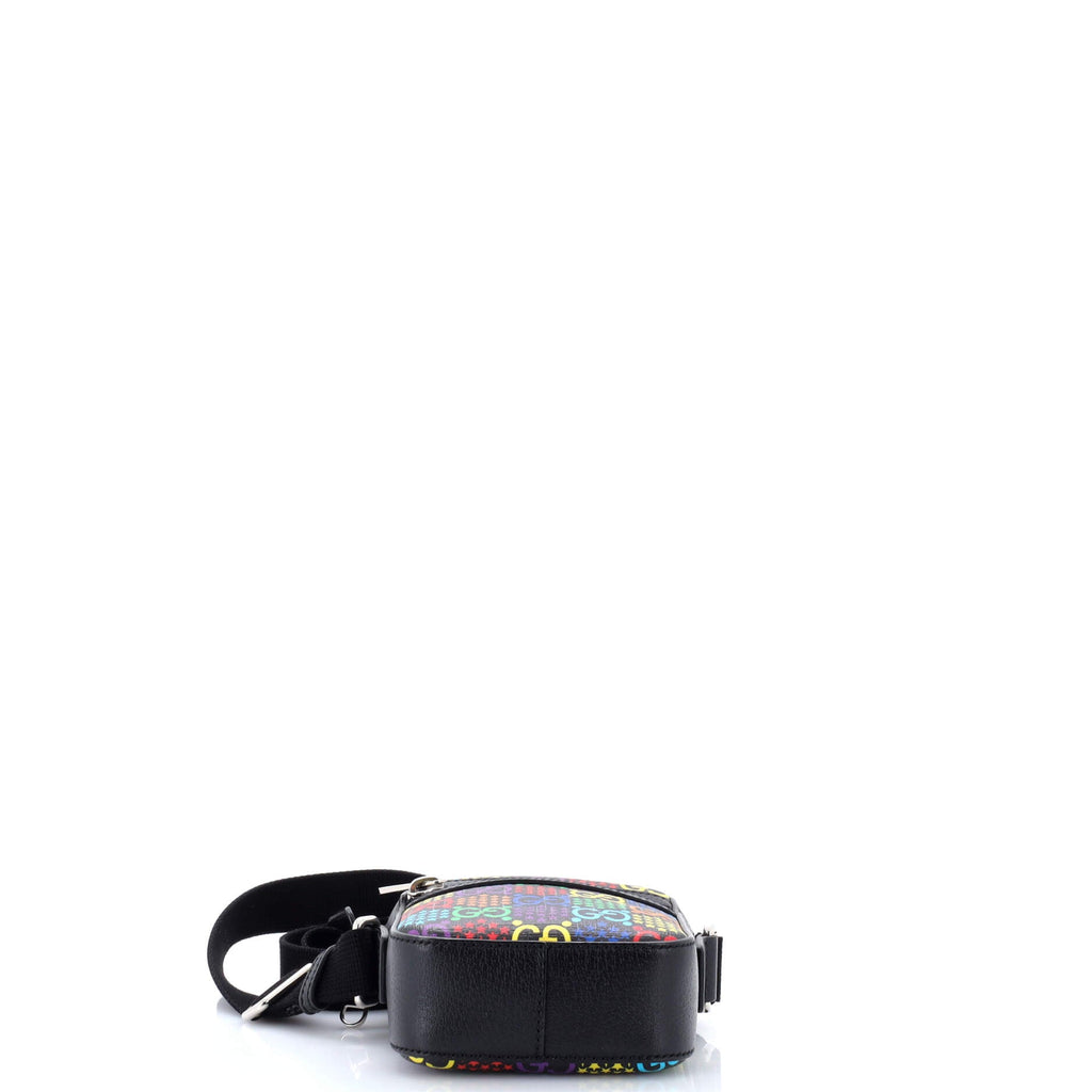 Front Zip Messenger Bag Psychedelic Print GG Coated Canvas Mini