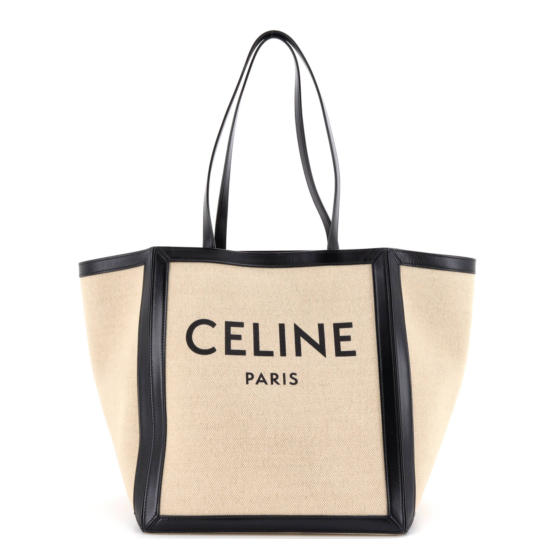 Vertical Square Cabas Tote Canvas with Leather Large