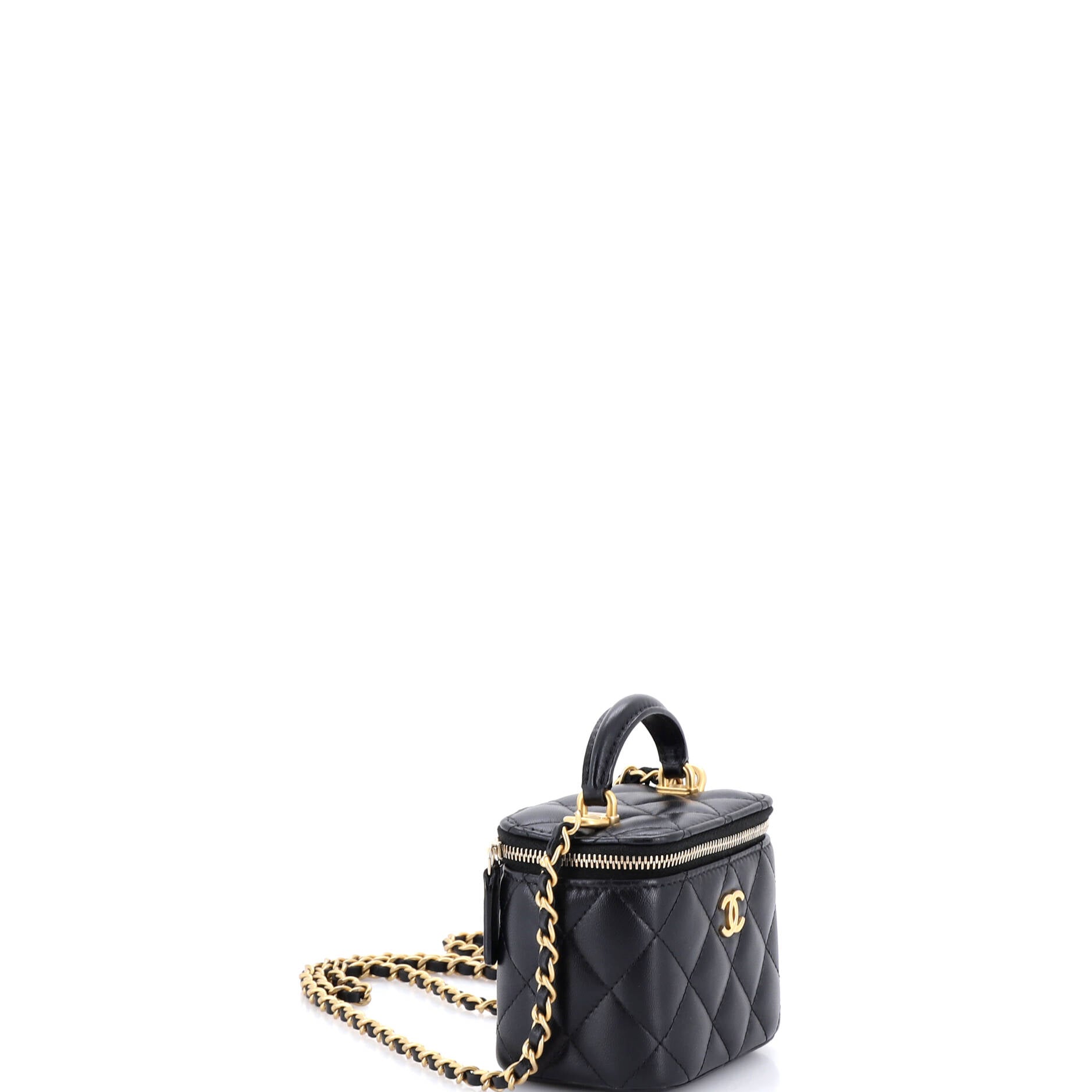 Classic Top Handle Vanity Case with Chain Quilted Lambskin Mini