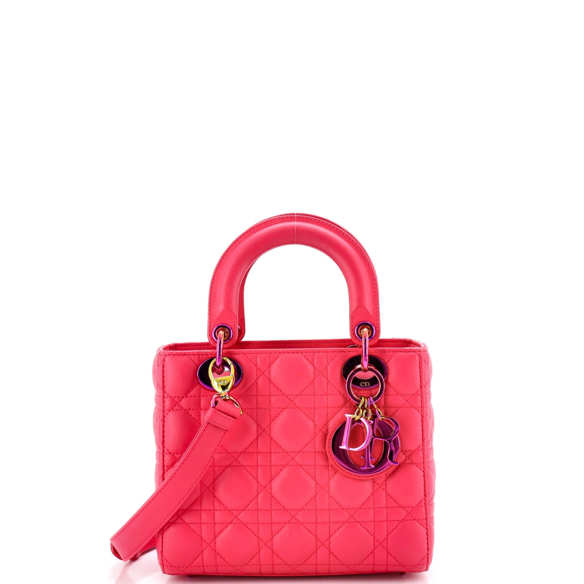 Lady Dior Bag Cannage Quilt Lambskin with Rainbow Hardware Small