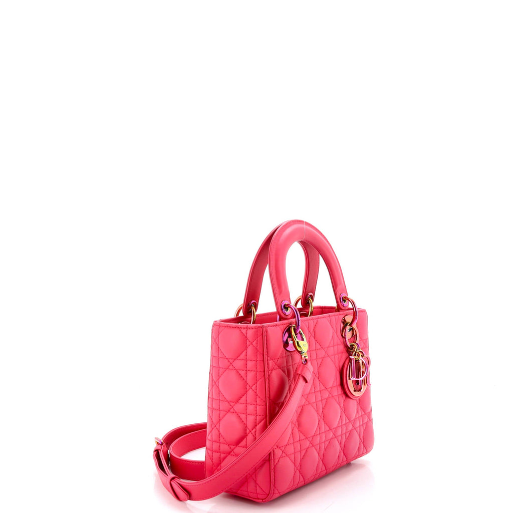 Lady Dior Bag Cannage Quilt Lambskin with Rainbow Hardware Small